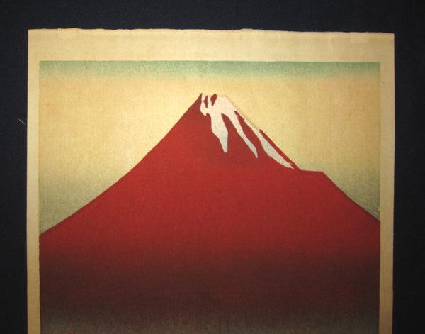 LARGE  Orig Japanese woodblock Print LIMIT# PENCIL sign Hashimoto Okiie Mt Fuji in Morning  1972