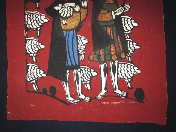 HUGE Orig Japanese Woodblock Print Sadao Watanabe Shepherd LIMITED-NUMBER