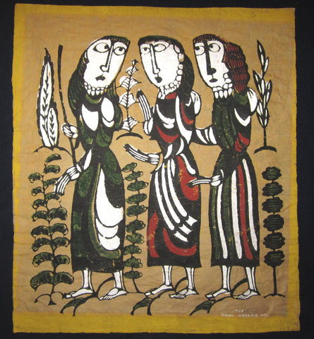 This is a HUGE LIMITED-NUMBER (8/50) very special original Japanese woodblock print “Three Women” signed by the famous Showa modern woodblock print master Sadao Watanabe (1913-1996) made in 1962.  