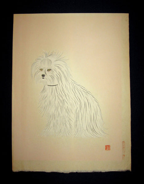 This is a very beautiful and special original Japanese woodblock print “Dog” signed by an unknown artist published by the famous Kyoto Hanga Printmaker in 1950s IN EXCELLENT CONDITION.  