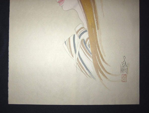 Orig Japanese Woodblock Print Iwata Sentaro Bijin Blonde Beauty