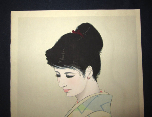 Orig Japanese Woodblock Print Iwata Sentaro Bijin Tender Pondering