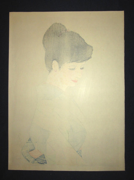 Orig Japanese Woodblock Print Iwata Sentaro Bijin Tender Pondering
