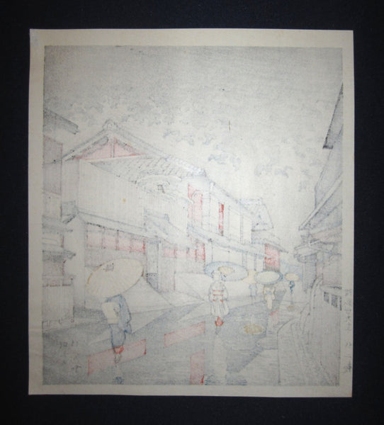 Orig Japanese Woodblock Print Asano Takeji Gio Rain Showa 39 (1964)