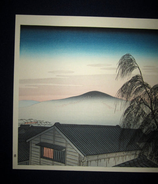 HUGE Japanese Woodblock Print Hashiguchi Goyo Crescent Moon in Kobe (2)