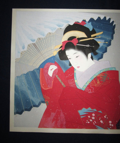 Huge Original Japanese Woodblock Print Ito Shinsui Bijin-ga Spring Snow 1970s