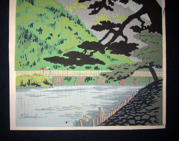 Orig Japanese Woodblock Print Tokuriki Tomikichiro Uchida Printmaker River Bridge 1950s