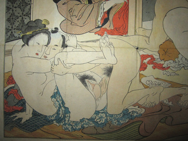 Original  Edo/MEIJI  Japanese Woodblock Print Erotic Shunga Brothel House Folding Book