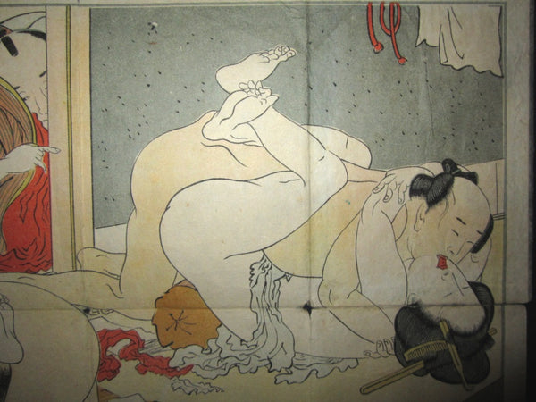 Original  Edo/MEIJI  Japanese Woodblock Print Erotic Shunga Brothel House Folding Book