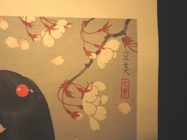 Orig Japanese Woodblock Print Shimura Tatsumi PENCIL LIMITED# Flower Blowing Snow 1953