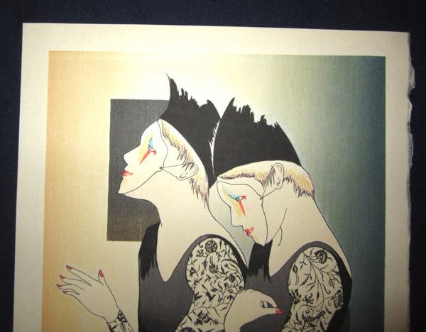 A Great Japanese Original Woodblock Print Pencil-Signed Limited-Number Yoshimi Okamoto Imagine B