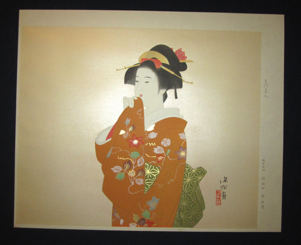 This is a HUGE very beautiful, and special original Japanese woodblock print “Eighteen Generation Beauty” signed by the famous Taisho/Showa Shin Hanga woodblock print master Shinsui Ito (1898-1974) made in Showa Era (1925~1987) IN EXCELLENT CONDITION.