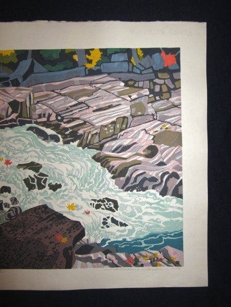 Great Huge Orig Japanese Woodblock Print Kitaoka Fumio PENCIL Sign Limit# Creek Autumn