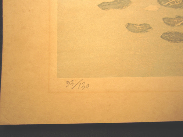 Original Japanese Woodblock Print PENCIL Sign Limit# Kitaoka Fumio Mountain When Spring is Approaching WATER MARK