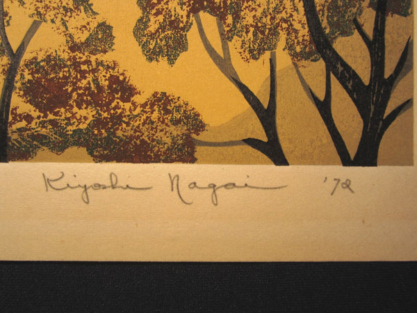 Large Original Japanese Woodblock Print Pencil-Signed Hioshi Nagai Withering in Winter 1972