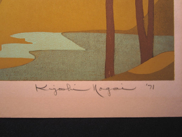 Large Original Japanese Woodblock Print Pencil-Signed Hioshi Nagai Light and Shade  1971
