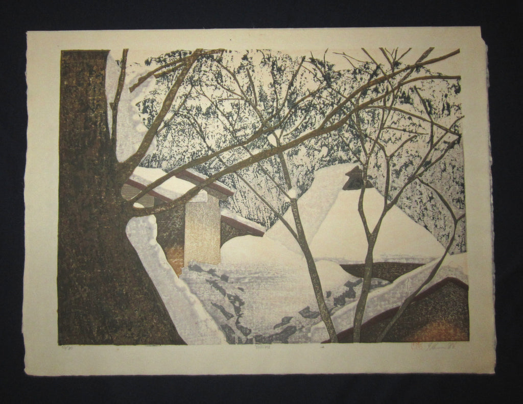 This is an HUGE very beautiful and LIMITED NUMBER (72/80) ORIGINAL Japanese Shin Hanga woodblock print “Yukima “ PENCIL SIGNED by the famous Showa Shin Hanga woodblock master Joshua Rome (1953-) made in 1986 IN EXCELLENT CONDITION. 