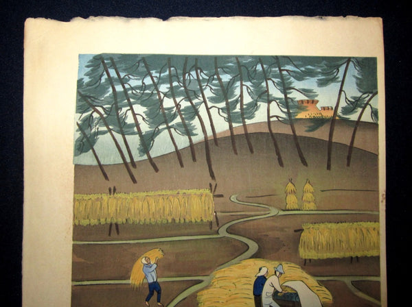 A Orig Japanese Woodblock Print Ohno Bafuku Harvest  Kyoto Printmaker 1950 ORIGINAL EDITION