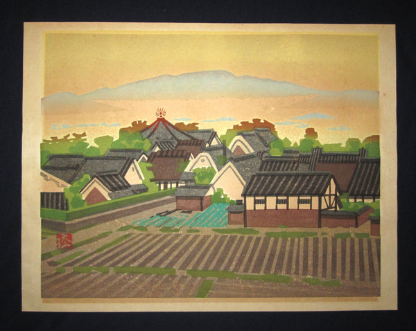 This is a HUGE, very beautiful, special and LIMITED-NUMBER (AP edition) original Shin Hanga Japanese woodblock print “Dream Palace” PENCIL SIGNED  by the Famous Taisho/Showa Shin Hanga woodblock print master Hashimoto Okiie (1899-1993) made in 1973 IN EXCELLENT CONDITION.