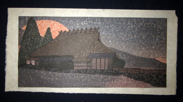 This is an HUGE very beautiful and LIMITED NUMBER (36/80) ORIGINAL Japanese Shin Hanga woodblock print “Harvest Moon “ PENCIL SIGNED by the famous Showa Shin Hanga woodblock master Joshua Rome (1953-) made in 1991 IN EXCELLENT CONDITION. 