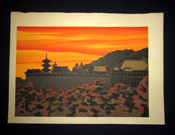 This is an EXTRA LARGE very beautiful and rare LIMITED-EDITION (148/150) original Japanese Shin Hanga woodblock print “Kiyomitsu Temple” PENCIL SIGNED by the famous Showa Shin Hanga woodblock print master Masado Ido (1945-2016) made in 1980s IN EXCELLENT CONDITION. 