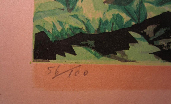 Large Original Japanese Woodblock Print Pencil-Sign Limit# Kitaoka Fumio New Green 1976