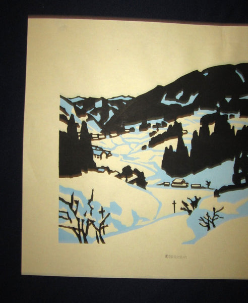 Huge Orig Japanese Woodblock Print LIMIT# Miyata Saburo Shinshu Nagano Prefecture Twenty Sceneries (16)