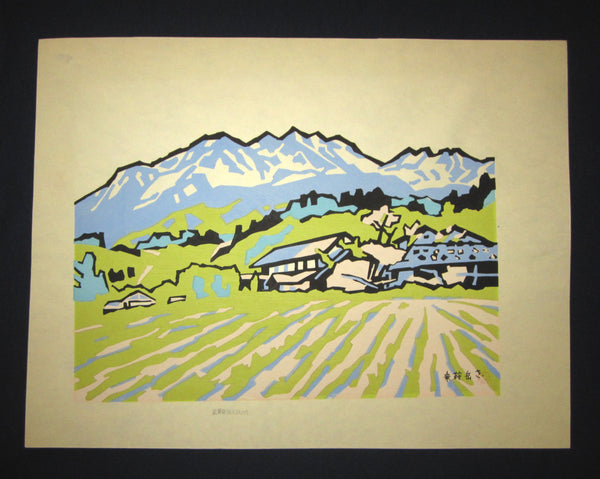 This is an HUGE  LIMITED-NUMBER original Japanese Shin Hanga woodblock print from the famous series “Shinshu Nagano Prefecture Twenty Sceneries” signed by the famous Showa Shin Hanga woodblock print artist Miyata Saburo (1924 -) made in Showa Era (1925-1987) IN EXCELLENT CONDITION.