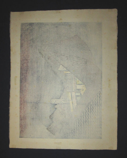 A Huge Original Japanese Woodblock Print Junichiro Sekino PENCIL Dusk Rain 1980s
