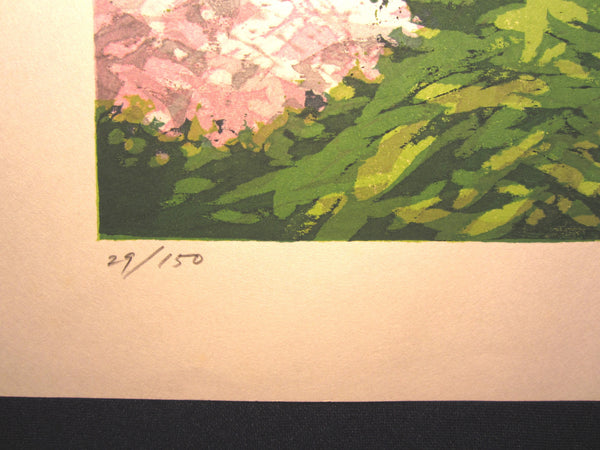 Original Japanese Woodblock Print Shin Hanga Pencil-Signed Limited-Number Fujita Fumio Spring Castle 1983