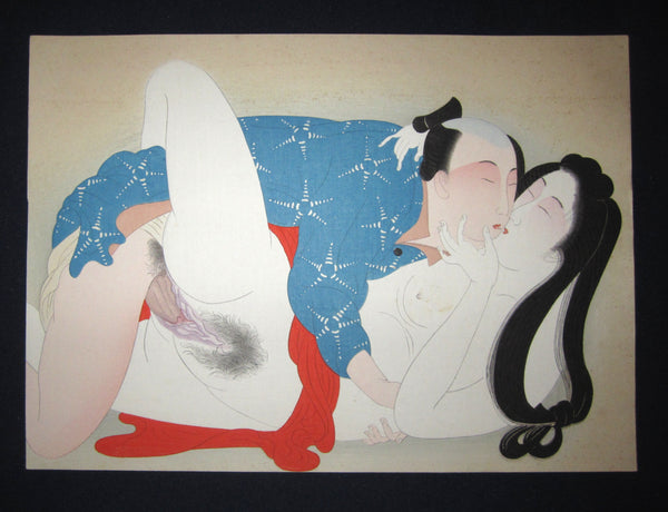 This is a very beautiful and special original Japanese Erotic woodblock print “Shunga” made in Taisho Era (1915-1927) IN EXCELLENT CONDITION. 