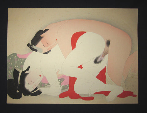 This is a very beautiful and special original Japanese Erotic woodblock print “Shunga” made in Taisho Era (1915-1927) IN EXCELLENT CONDITION.  