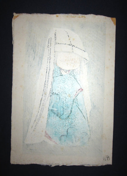 A Original Japanese Woodblock Print Kaoru Kawano Child with Hood