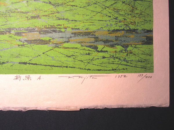 Original Japanese Woodblock Print Pencil-Signed Limited-Number Fujita Fumio New Green A