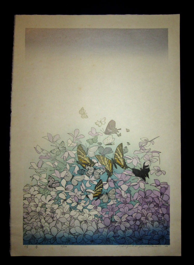 This is a Huge very beautiful and special original Japanese woodblock “Don’t Waste Spring” PENCIL SIGNED by the famous Shin-Hanga artist Chizuko Yoshida (1924-) made in 1986. 