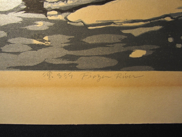 A Huge Orig Japanese Woodblock Print Kitaoka Fumio PENCIL Sign Limit# Frozen River