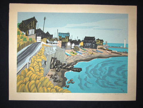 This is a HUGE very beautiful LIMITED NUMBER (19/130) ORIGINAL Japanese Shin Hanga woodblock print “Choshi, Nose of Nagasaki“ PENCIL SIGNED by the famous Showa Shin Hanga woodblock master Kitaoka Fumio (1918-) made in 1986 IN EXCELLENT CONDITION. 