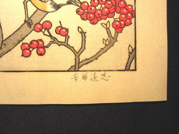 A Great Orig Japanese Woodblock Print Toshi Yoshida (3) ORIGINAL AUTHENTICATION CERTIFICATE Bird