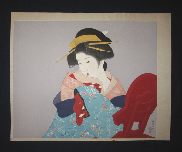 This is a HUGE very beautiful, and special original Japanese woodblock print “Snow” signed by the famous Taisho/Showa Shin Hanga woodblock print master Shinsui Ito (1898-1974) made in Showa Era (1925~1987) IN EXCELLENT CONDITION.