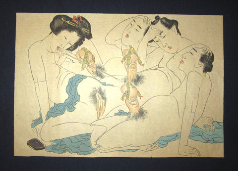 original Japanese Erotic woodblock print Shunga “Firework” 