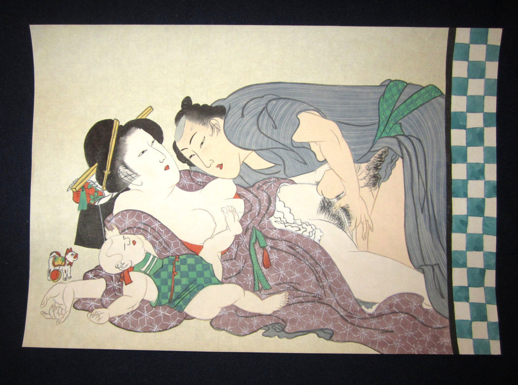 original Japanese Erotic woodblock print “Shunga” 
