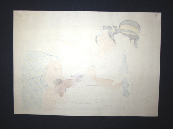 Original Japanese Woodblock Print Ukiyoe Erotic Shunga Taisho Era