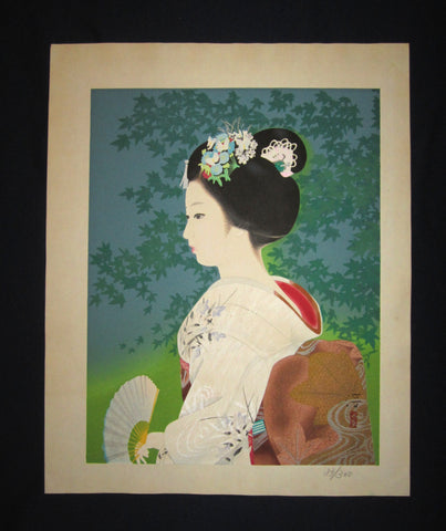 This is a HUGE, beautiful, and special ORIGINAL Japanese Shin Hanga woodblock print “Maiko” signed by the famous Japanese Shin Hanga woodblock print Master Jun Nakao (1917– 2008) made in Showa Era IN EXCELLENT CONDITION.