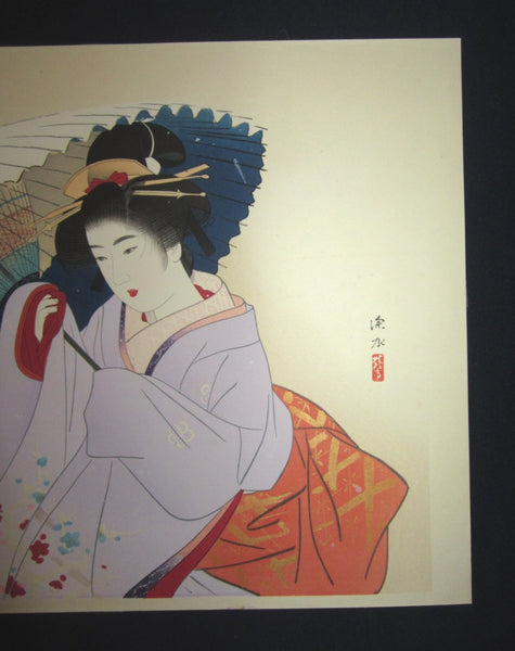 A Huge Original Japanese Woodblock Print Ito Shinsui Bijin-ga Early Snow