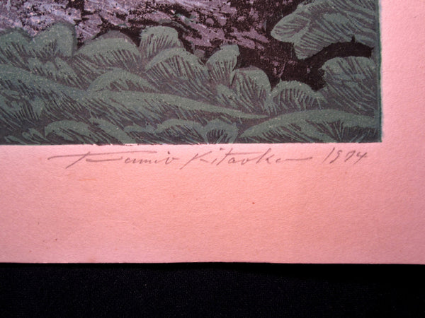 HUGE Original Japanese Woodblock Print PENCIL Sign Limit# Kitaoka Fumio Fog Biwa Lake