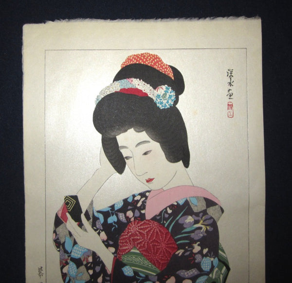 Orig Japanese Woodblock Print Ito Shinsui Bijin-ga Makeup May Taisho 14, 1926