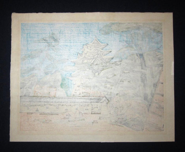 A Great Large Orig Japanese woodblock Print LIMIT# PENCIL Hashimoto Okiie Early Spring of Himeji Castle