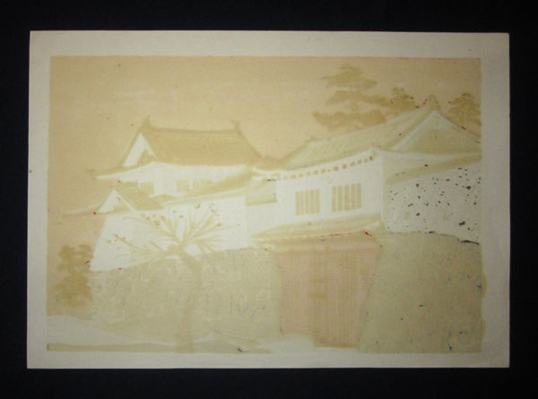 A Huge Orig Japanese Woodblock Print LIM# PENCIL SIGN Shiro Takagi Osaka Castle Sunset