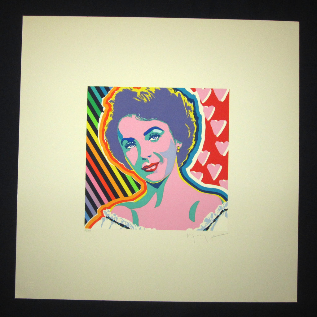 This is a HUGE very beautiful and rare LIMITED-NUMBER (151/250) original Japanese Silk Screen Serigraph Print “Elizabeth Taylor” PENCIL SIGNED by the famous Showa Shin Hanga master Hiro Yamagata (1948-) made in 1980s with TWO EMBROIDERED MARKS IN EXCELLENT CONDITION. 
