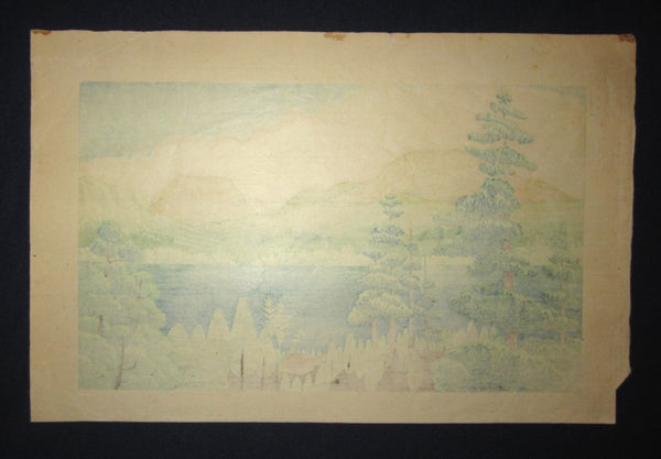 A Great Orig Japanese Woodblock Print Okuyama Jihachiro Hakone Lake Ashinoko May 1948